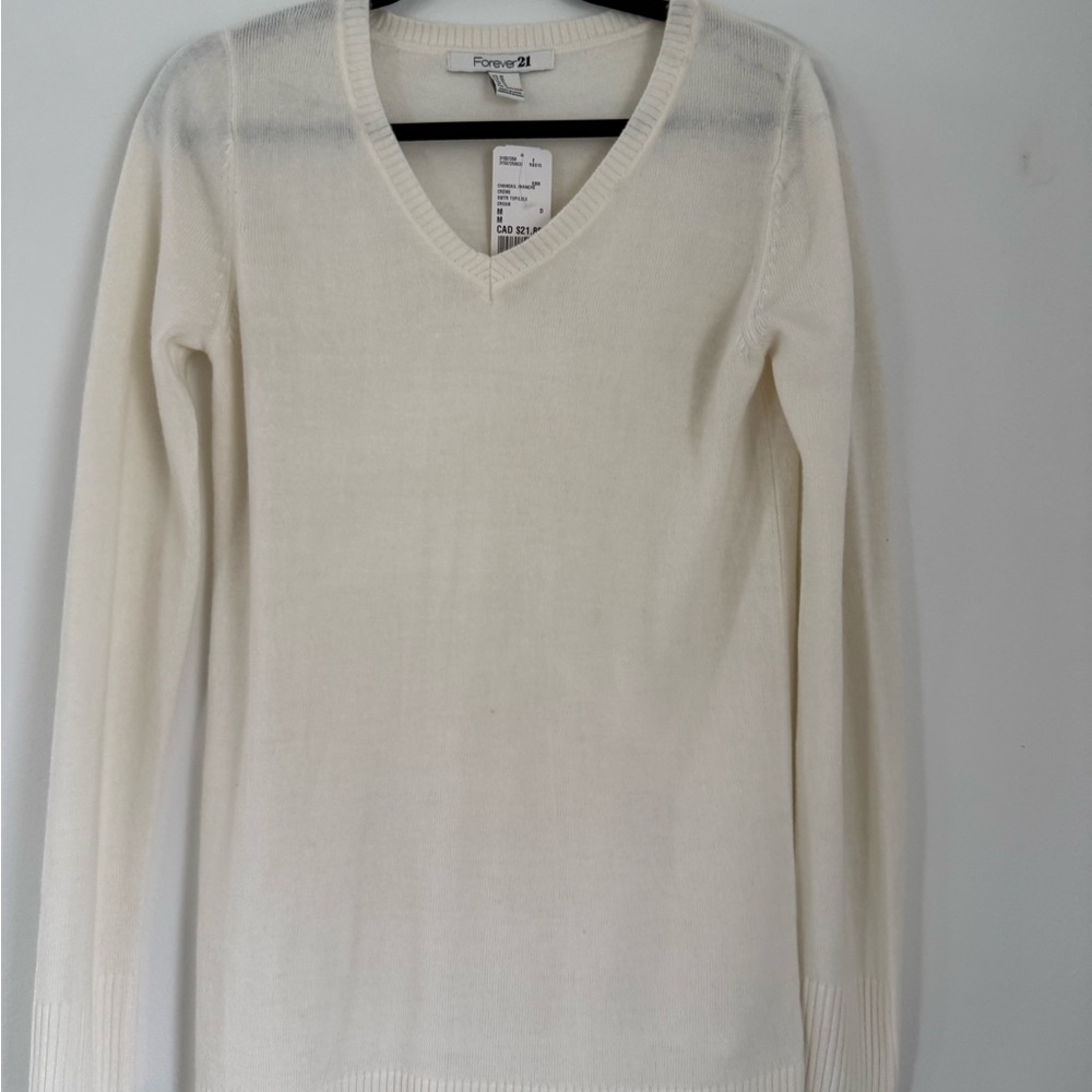 Forever 21 Women's V-Neck Cream Sweater